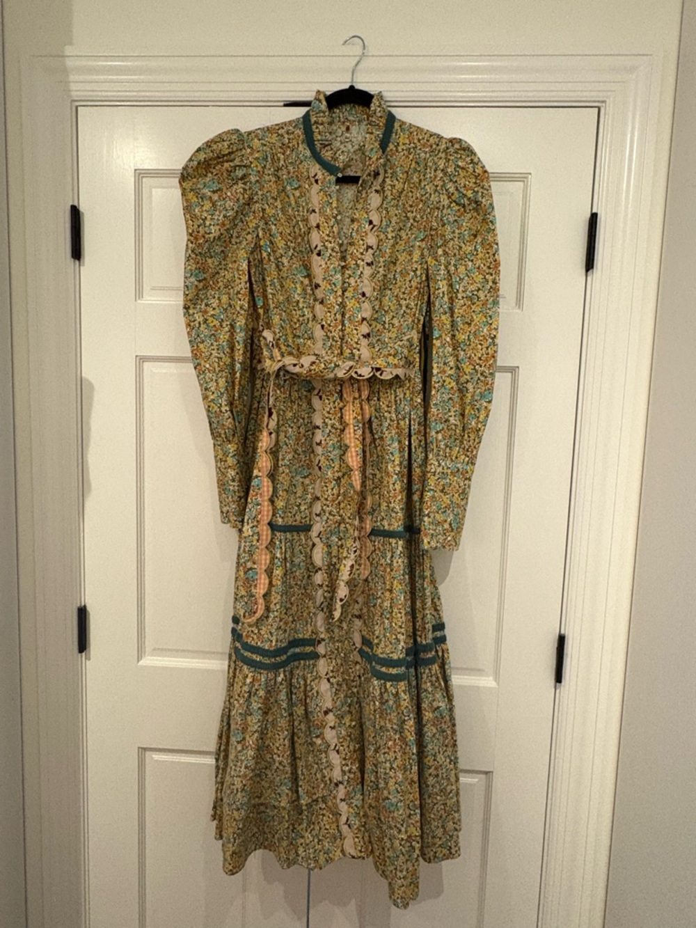 CeliaB Floral Long Sleeve Tiered Maxi Dress in Yellow-Green - Picture 4 of 5